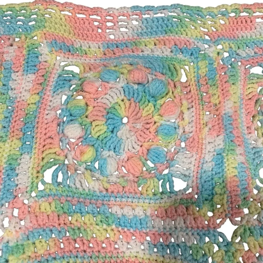 Handmade Baby Blanket Crochet Granny Squares Welcome Spring Crib Throw 45x30